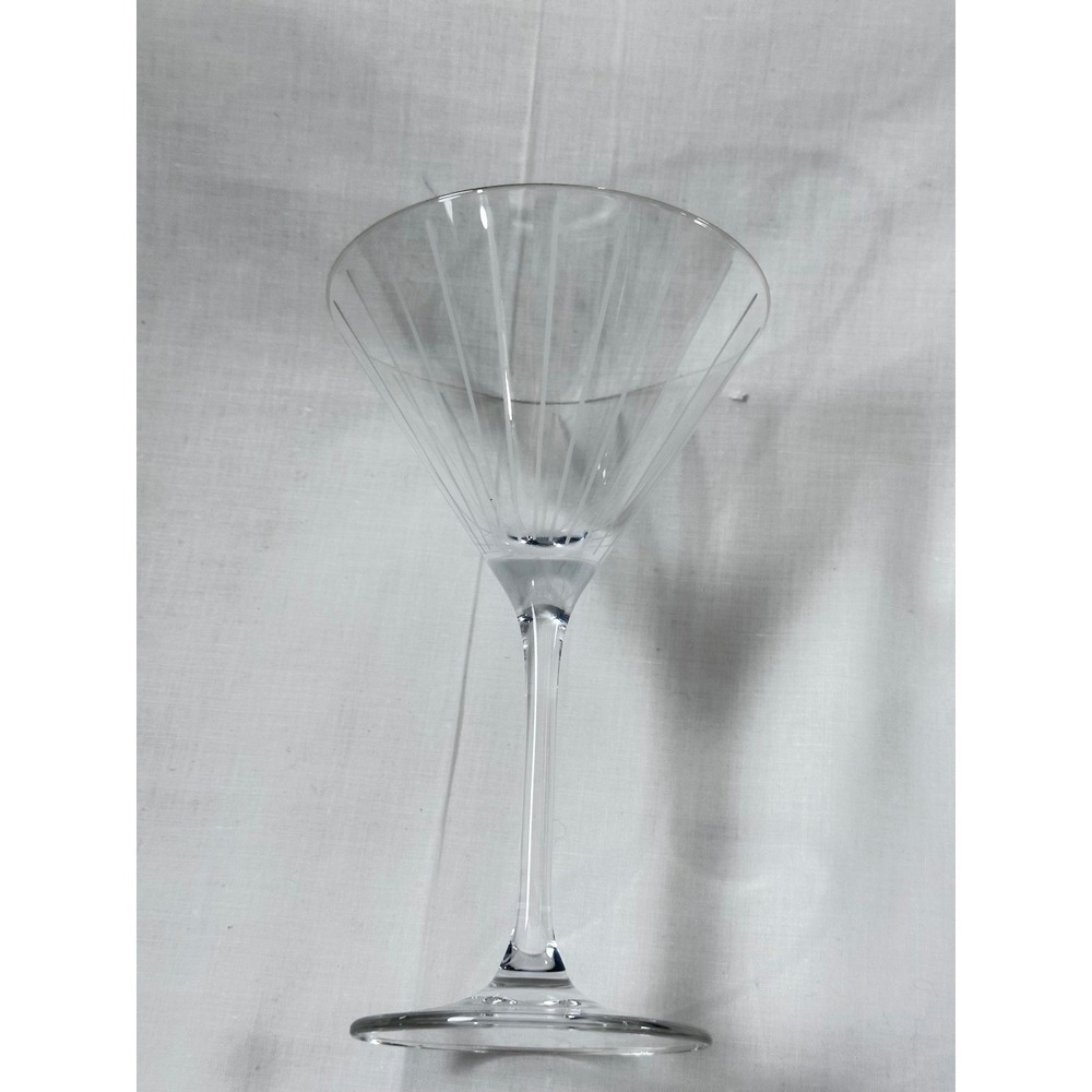 Mikasa Martini Glass Etched Vertical Lines Signed Clear Crystal‎ Stemware 7.5"